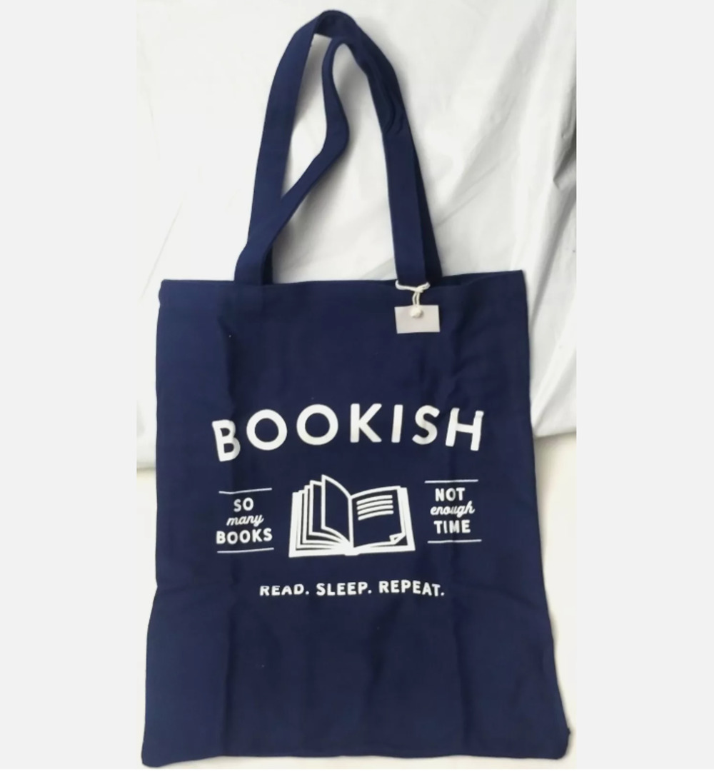 Bookish Canvas Tote Bag 100% Cotton Navy Reusable "Read, Sleep, Repeat" Durable